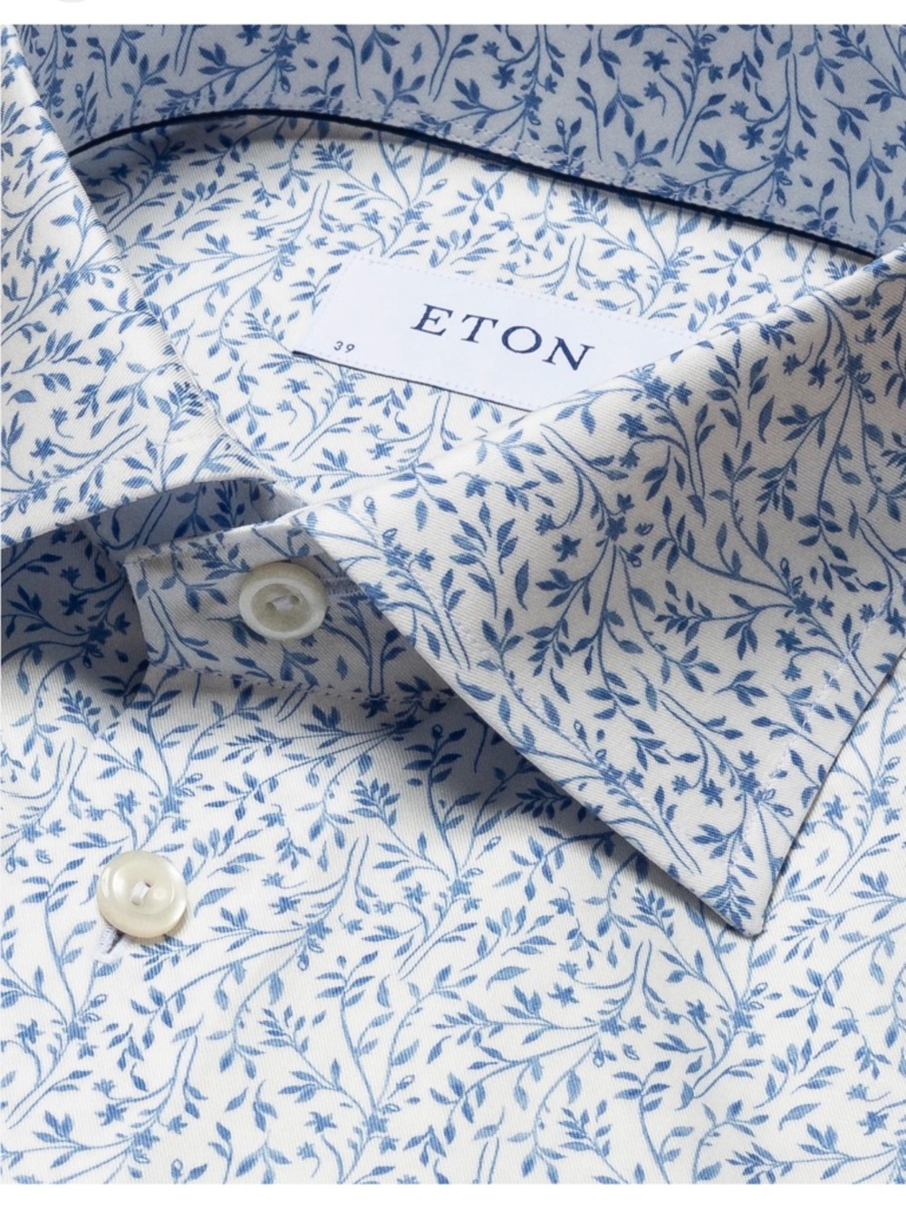 NWOT Eton White Floral Signature Twill Print Button Down Shirt Size 16 / 41